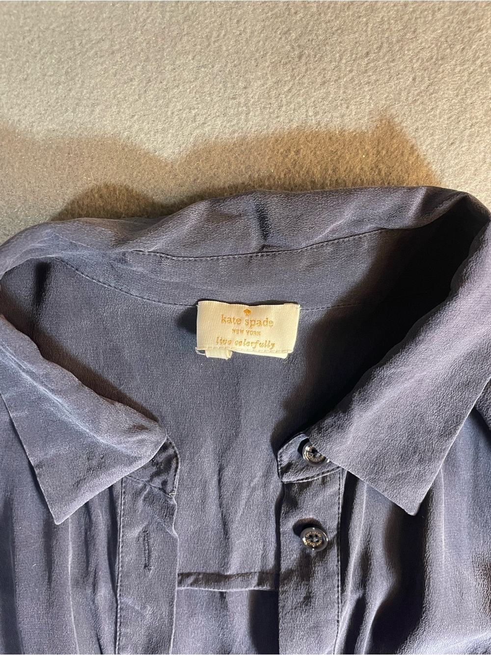 Kate Spade New York Silk Oversized Button Down Shirt Slate Grey Size 12 High Low